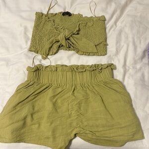 Papermoon High Waist Olive Shorts Set